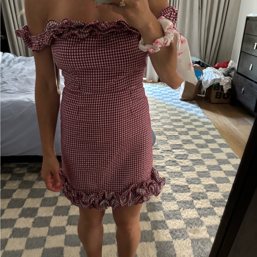 Lovers + Friends gingham mini dress with ruffle